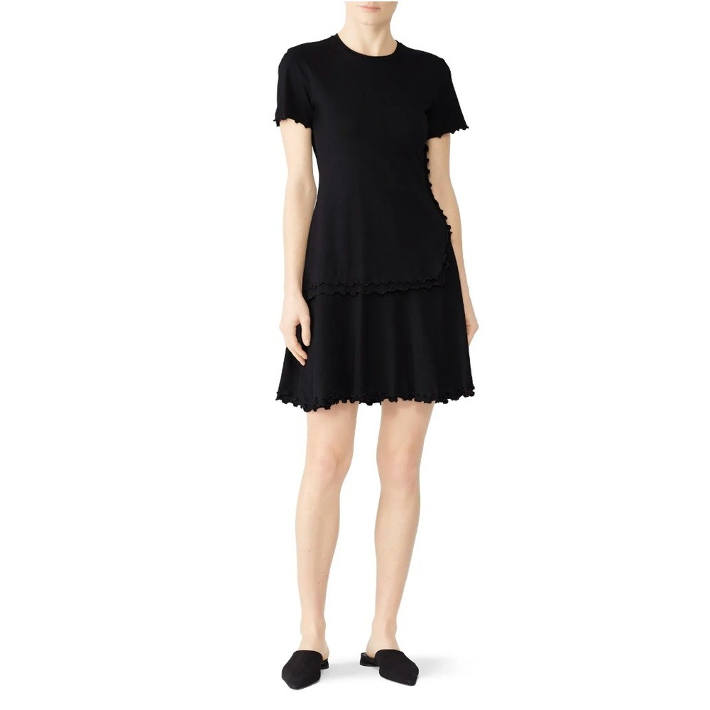 Derek Lam Mini Dress Womens Small Black A Line Lettuce Trim Cotton $295 Chic